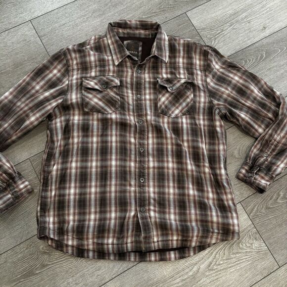Prana Shirt Mens XL Brown Thermal Lined Shacket Hiking Trail Barn Gorpcore - Picture 1 of 9